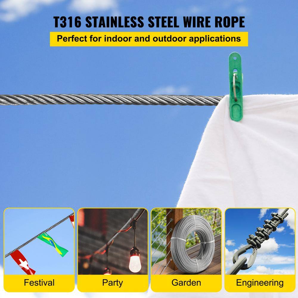 VEVOR 1000 ft. x 1 8 in. Cable Railing Kit 2100 lbs. Loading T316 Stainless Steel Wire Rope with 1x19 Strands for Deck Stair1