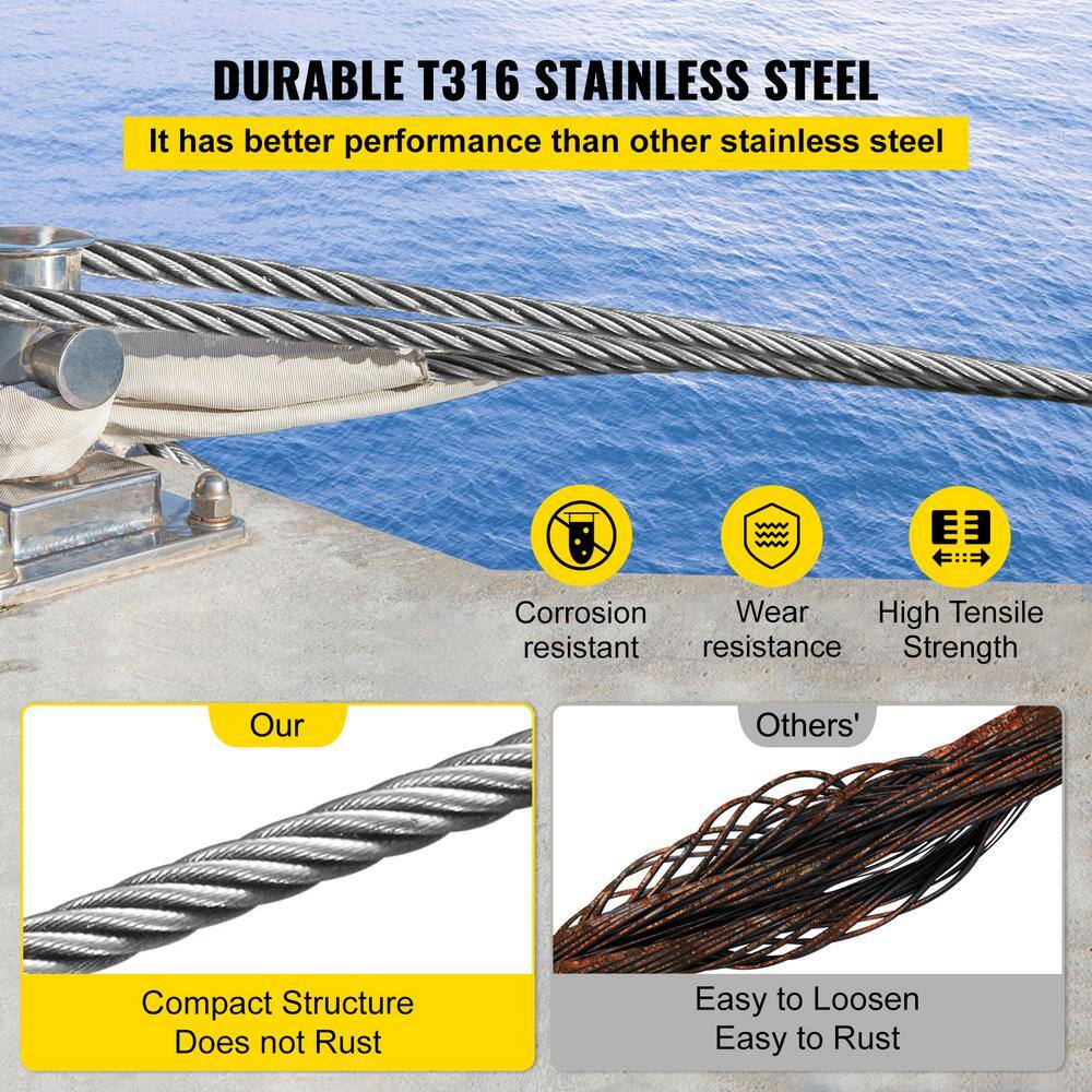 VEVOR 1000 ft. x 1 8 in. Cable Railing Kit 2100 lbs. Loading T316 Stainless Steel Wire Rope with 1x19 Strands for Deck Stair5