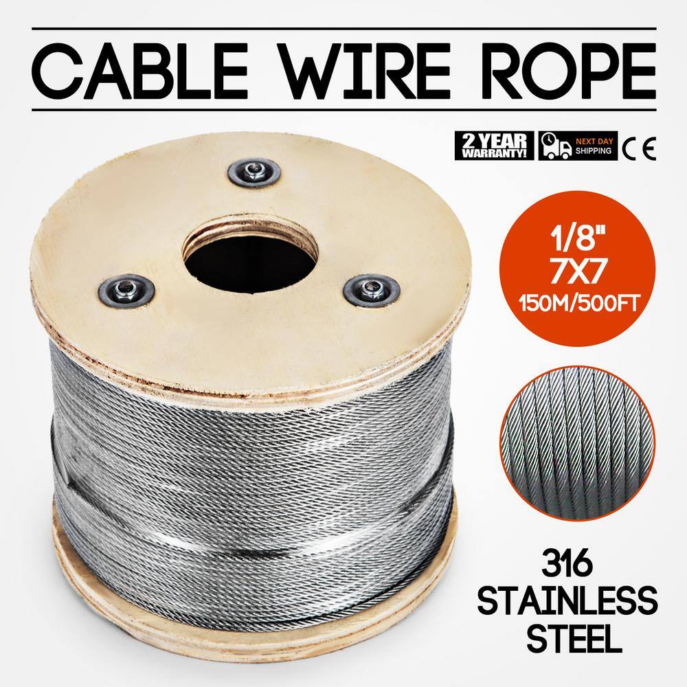VEVOR 500 ft. x 1 8 in. Cable Railing Kit 1700 lbs. Loading T316 Stainless Steel Wire Rope with 7x7 Strands for Deck Stair VEVOR 500 ft. x 1/8 in. Cable Railing Kit 1700 lbs. Loading T316 Stainless Steel Wire Rope with 7x7 Strands for Deck Stair