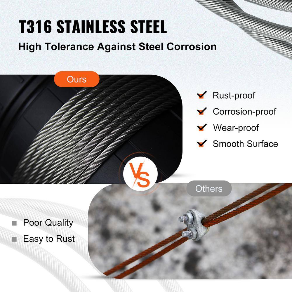 VEVOR 500 ft. x 1 8 in. Cable Railing Kit 1700 lbs. Loading T316 Stainless Steel Wire Rope with 7x7 Strands for Deck Stair2