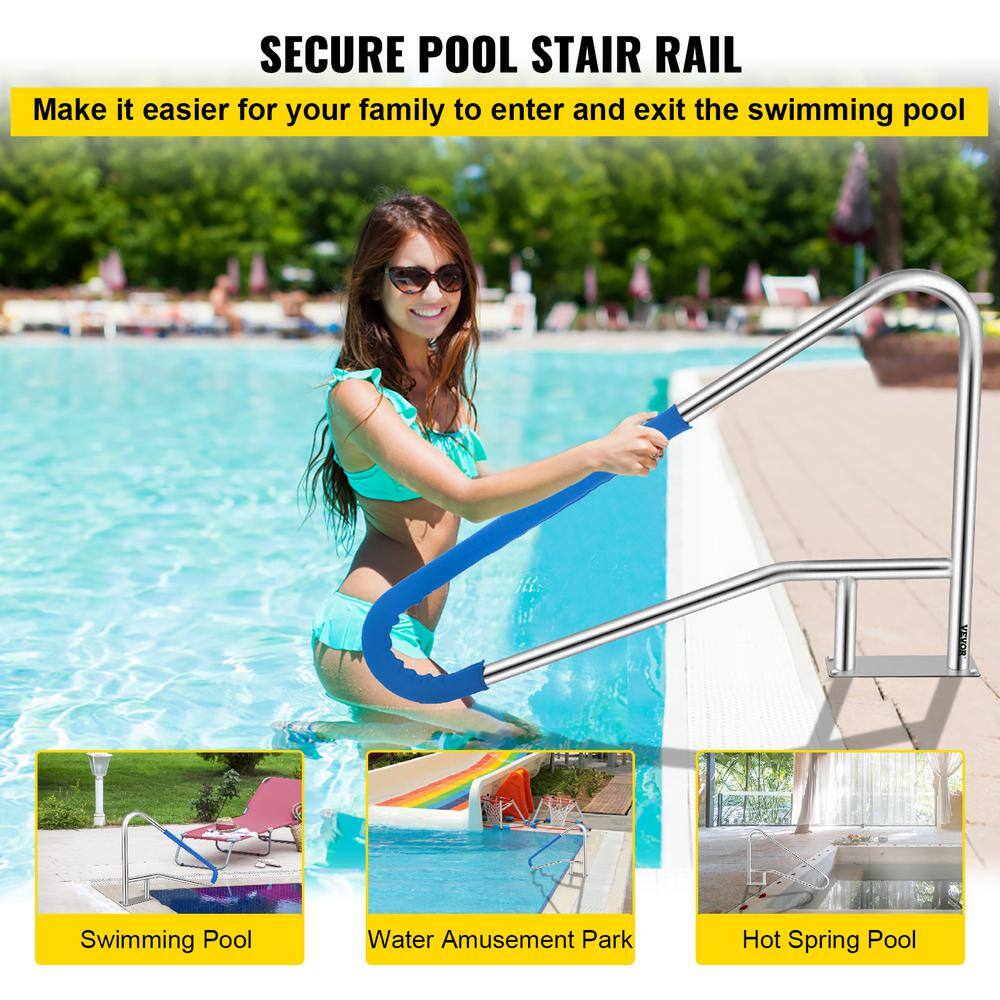 VEVOR Pool Rail 54 in. x 36 in. Stainless Steel 250 lb. Load Capacity Silver Rustproof Pool Handrail for Above Ground Pool2