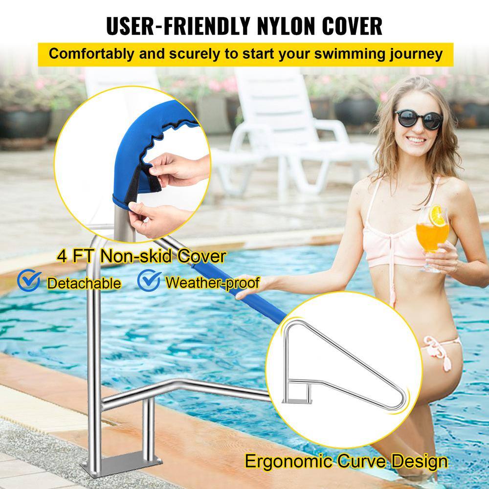 VEVOR Pool Rail 54 in. x 36 in. Stainless Steel 250 lb. Load Capacity Silver Rustproof Pool Handrail for Above Ground Pool3