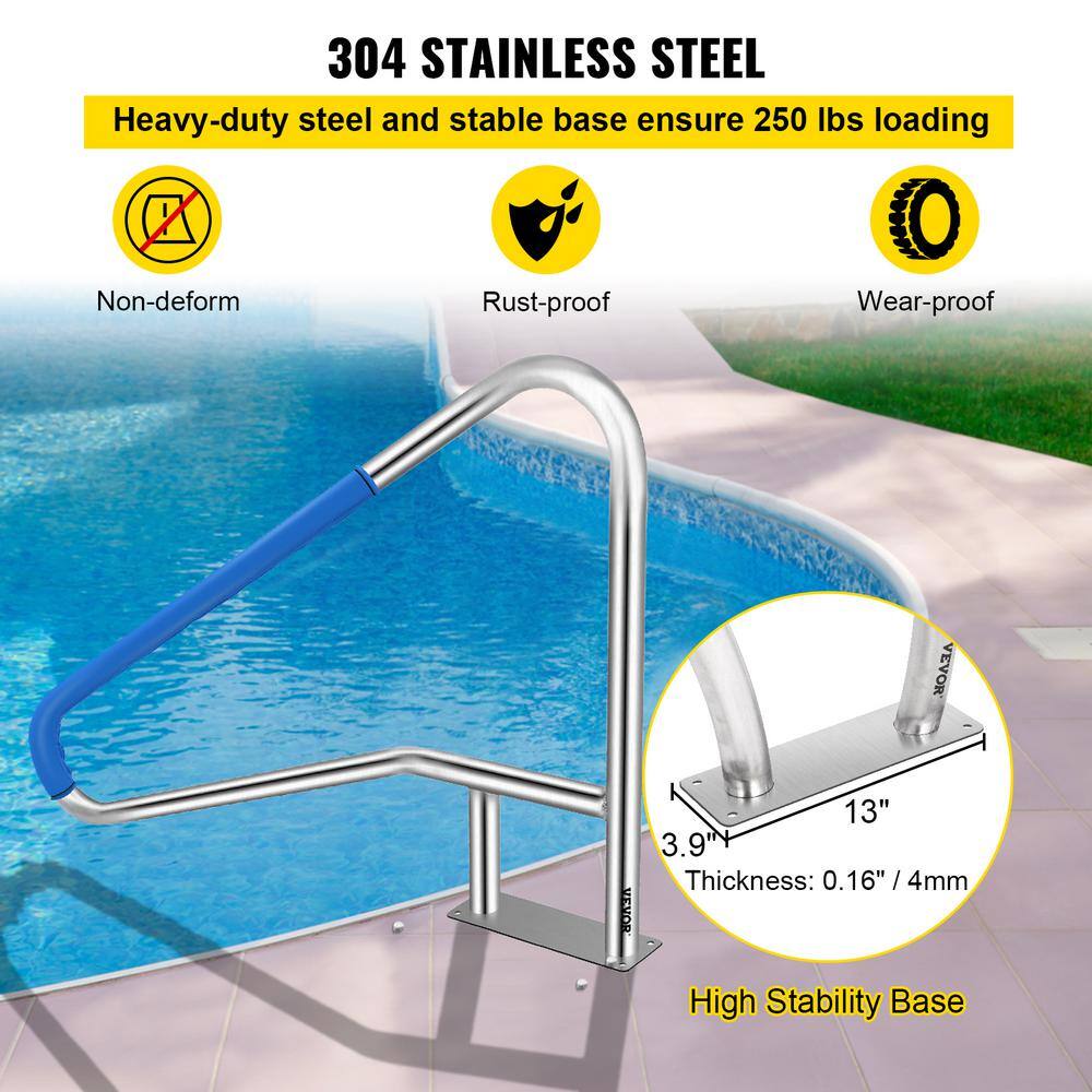 VEVOR Pool Rail 54 in. x 36 in. Stainless Steel 250 lb. Load Capacity Silver Rustproof Pool Handrail for Above Ground Pool5