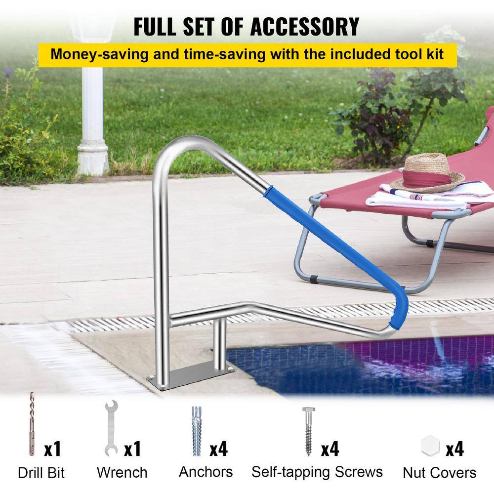VEVOR Pool Rail 54 in. x 36 in. Stainless Steel 250 lb. Load Capacity Silver Rustproof Pool Handrail for Above Ground Pool8