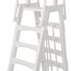 Vinyl Works SLA A-Frame 48 to 56 Inch Adjustable Above Ground Swimming Pool Ladder Entry System with Slide Lock Barrier and Handrails, White
