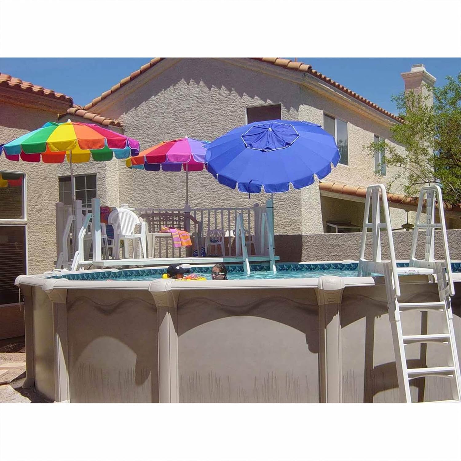 Vinyl Works SLA A-Frame 48 to 56 Inch Adjustable Above Ground Swimming Pool Ladder Entry System with Slide Lock Barrier and Handrails, White11