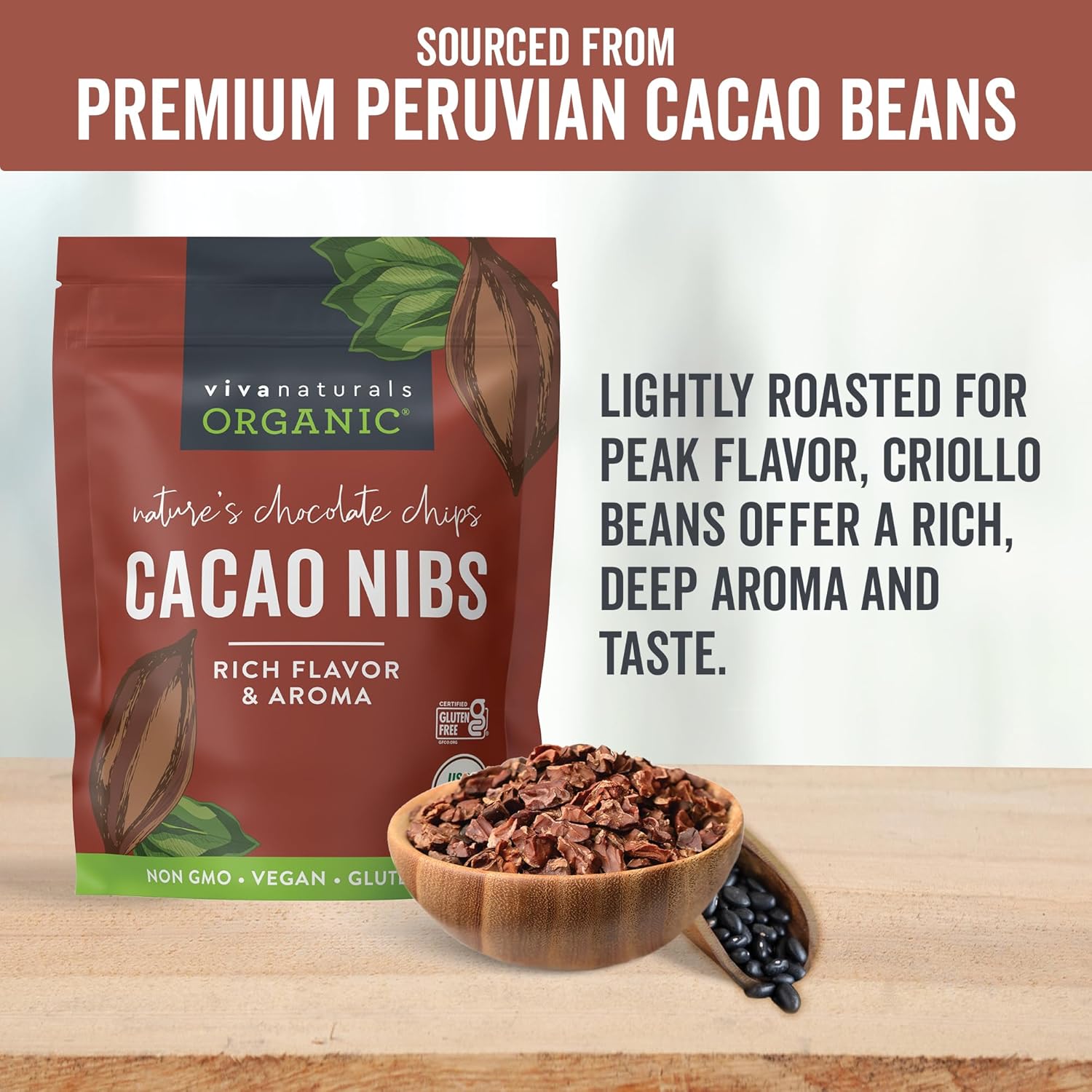 Viva Naturals Organic Cacao Nibs, 2 Lb - Certified Keto and Vegan Superfood, Perfect for Gluten Free Baking and Smoothie Topper, Premium Criollo Beans, Non-GMO3