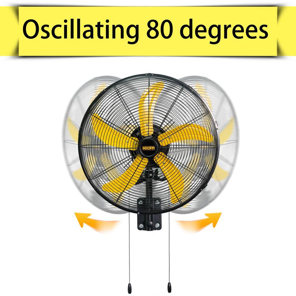 WOCK IFYFI20 HICFM 20 in. 3 Speeds High Velocity Oscillating Wall Mounted Fan in Yellow with 1 3 HP Powerful Motor, 4800 CFM4