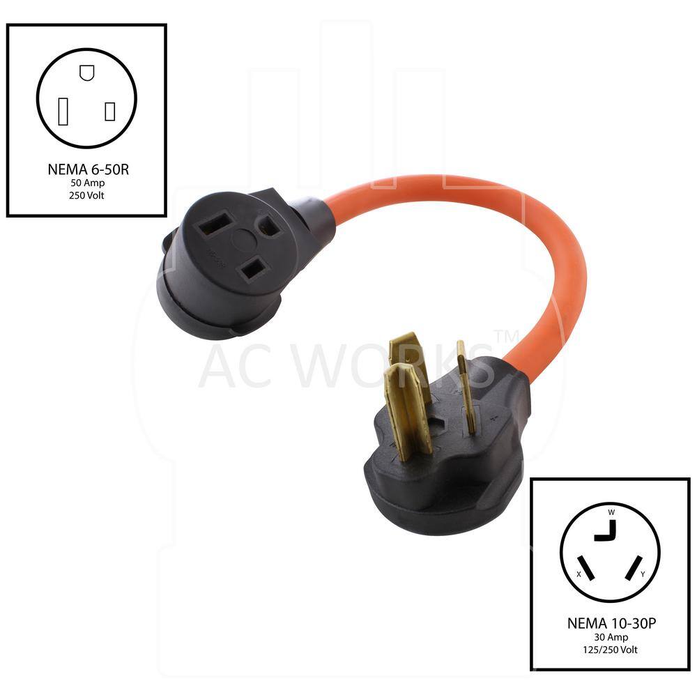 AC WORKS WD1030650-018 10 3 STW 1.5 ft. Welder Adapter Cord 3-Prong 10-30P Dryer Plug to 6-50R Welder Outlet1