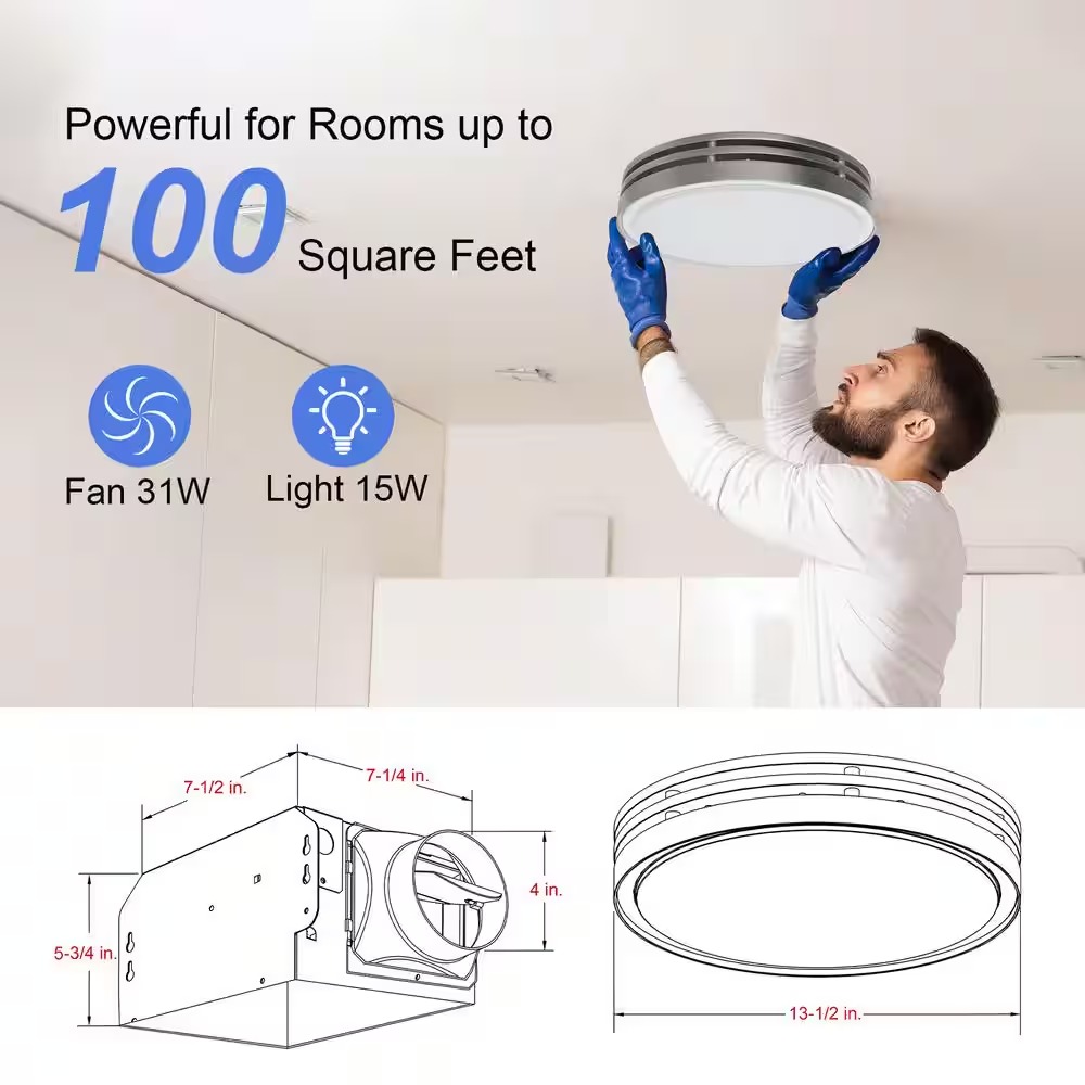 Akicon AK13110N4-S 110 CFM, 2-Sones Bathroom Fan with Light, 15-Watt Dimmable 3CCT LED Light with 5-Watt 2-Color Night Light, Round, Silver4_11zon