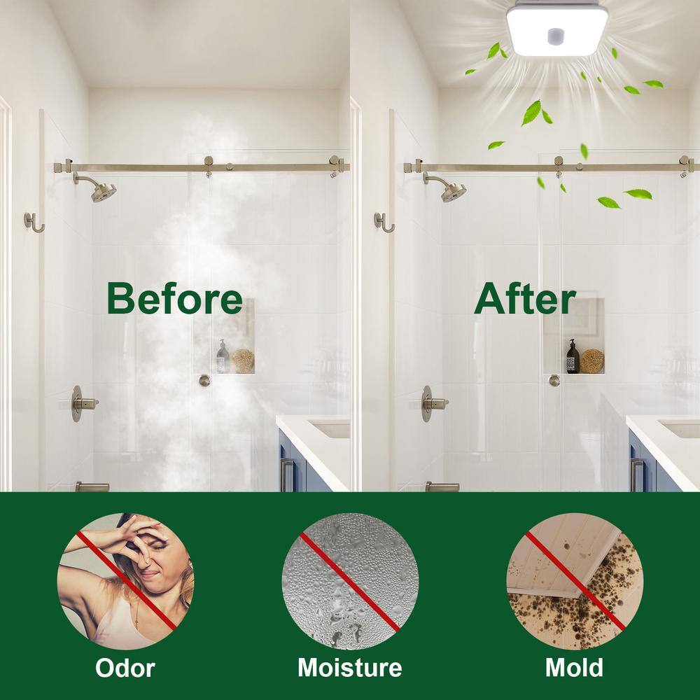 Akicon AK1390N1-W 1390N1 Series Decorative White Fan Speed 90 CFM Ceiling Bathroom Exhaust Fan with 18-Watt Dimmable 3CCT LED Light Square0