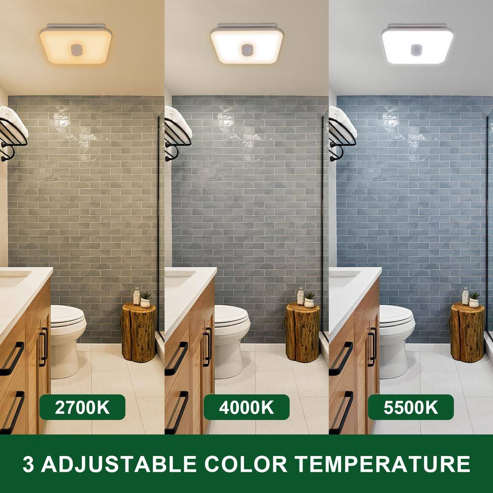 Akicon AK1390N1-W 1390N1 Series Decorative White Fan Speed 90 CFM Ceiling Bathroom Exhaust Fan with 18-Watt Dimmable 3CCT LED Light Square09