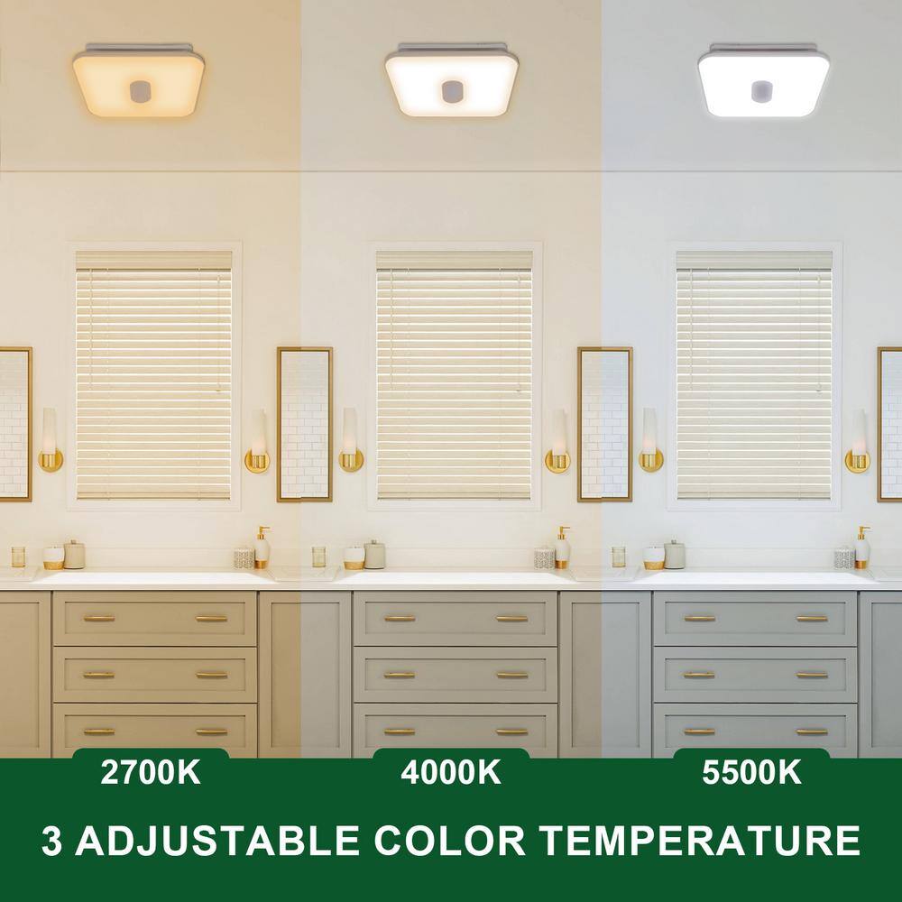 Akicon AK1390N1-W 1390N1 Series Decorative White Fan Speed 90 CFM Ceiling Bathroom Exhaust Fan with 18-Watt Dimmable 3CCT LED Light Square2