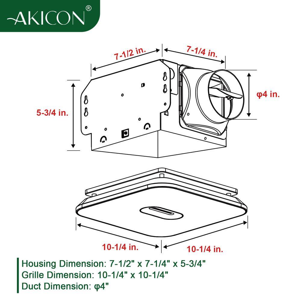 Akicon AK1390N1-W 1390N1 Series Decorative White Fan Speed 90 CFM Ceiling Bathroom Exhaust Fan with 18-Watt Dimmable 3CCT LED Light Square4