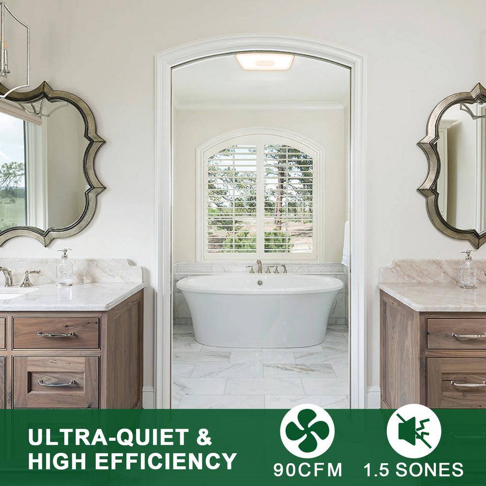 Akicon AK1390N1-W 1390N1 Series Decorative White Fan Speed 90 CFM Ceiling Bathroom Exhaust Fan with 18-Watt Dimmable 3CCT LED Light Square7