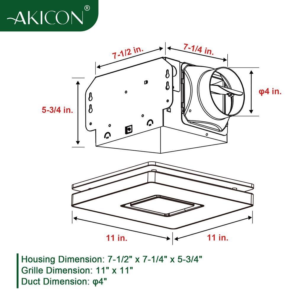 Akicon AK1390N2-B 1390N2 Series Decorative Black Fan Speed 90 CFM Ceiling Bathroom Exhaust Fan with 18-Watt Dimmable 3CCT LED Light Square3_11zon