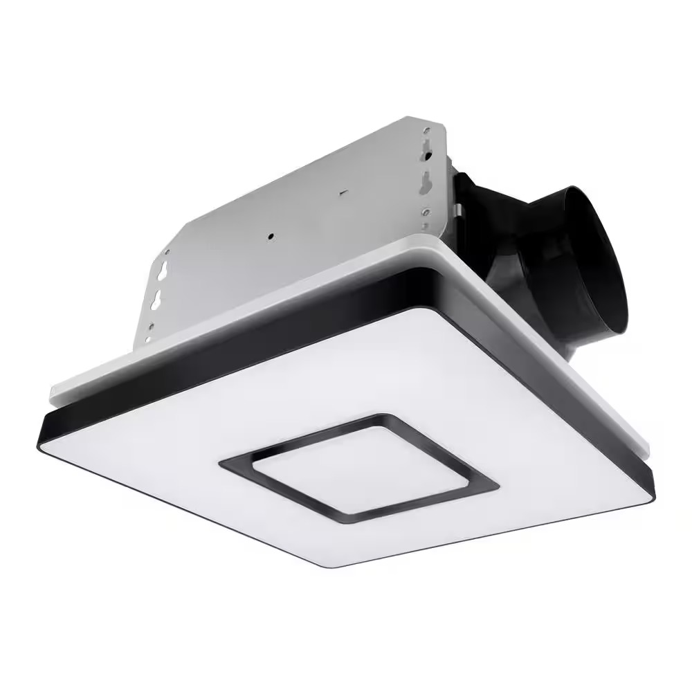 Akicon AK1390N2-B 1390N2 Series Decorative Black Fan Speed 90 CFM Ceiling Bathroom Exhaust Fan with 18-Watt Dimmable 3CCT LED Light Square_11zon Akicon AK1390N2-B 1390N2 Series Decorative Black Fan Speed 90 CFM Ceiling Bathroom Exhaust Fan with 18-Watt Dimmable 3CCT LED Light Square