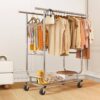 Angel Sar BB03XW35 Heavy Duty Collapsible Silver Clothes Rack Collapsible Rolling Clothing Rack For Hanging Clothes (CR-H)