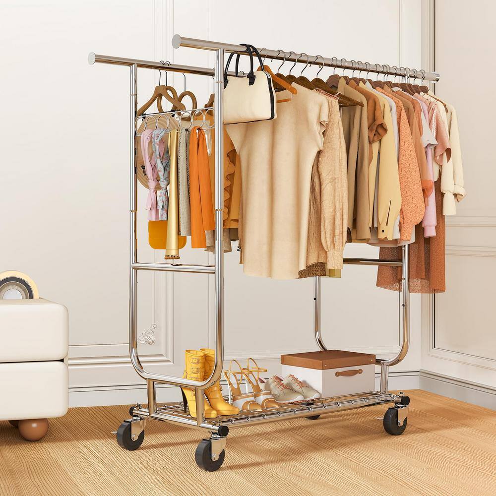 Angel Sar BB03XW35 Heavy Duty Collapsible Silver Clothes Rack Collapsible Rolling Clothing Rack For Hanging Clothes (CR-H) Angel Sar BB03XW35 Heavy Duty Collapsible Silver Clothes Rack Collapsible Rolling Clothing Rack For Hanging Clothes (CR-H)