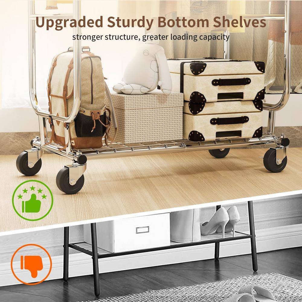 Angel Sar BB03XW35 Heavy Duty Collapsible Silver Clothes Rack Collapsible Rolling Clothing Rack For Hanging Clothes (CR-H)11