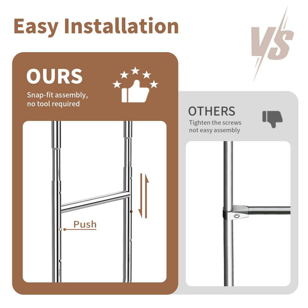 Angel Sar BB03XW35 Heavy Duty Collapsible Silver Clothes Rack Collapsible Rolling Clothing Rack For Hanging Clothes (CR-H)12