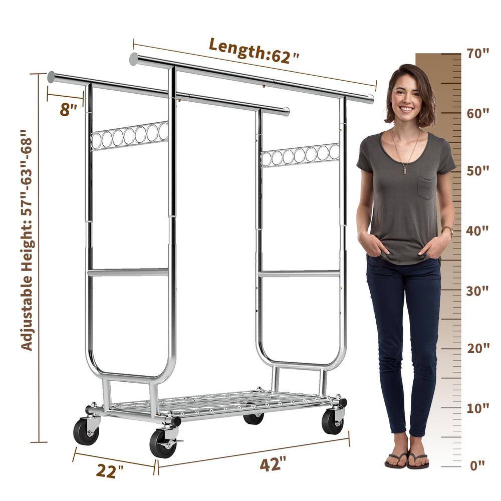 Angel Sar BB03XW35 Heavy Duty Collapsible Silver Clothes Rack Collapsible Rolling Clothing Rack For Hanging Clothes (CR-H)2