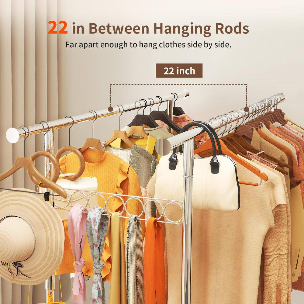Angel Sar BB03XW35 Heavy Duty Collapsible Silver Clothes Rack Collapsible Rolling Clothing Rack For Hanging Clothes (CR-H)7