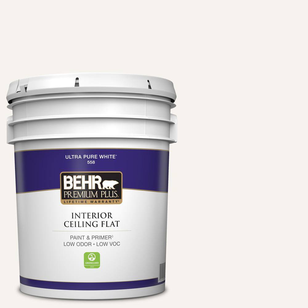 BEHR PREMIUM PLUS 55805 5 gal. Ultra Pure White Ceiling Flat Interior Paint BEHR PREMIUM PLUS 55805 5 gal. Ultra Pure White Ceiling Flat Interior Paint