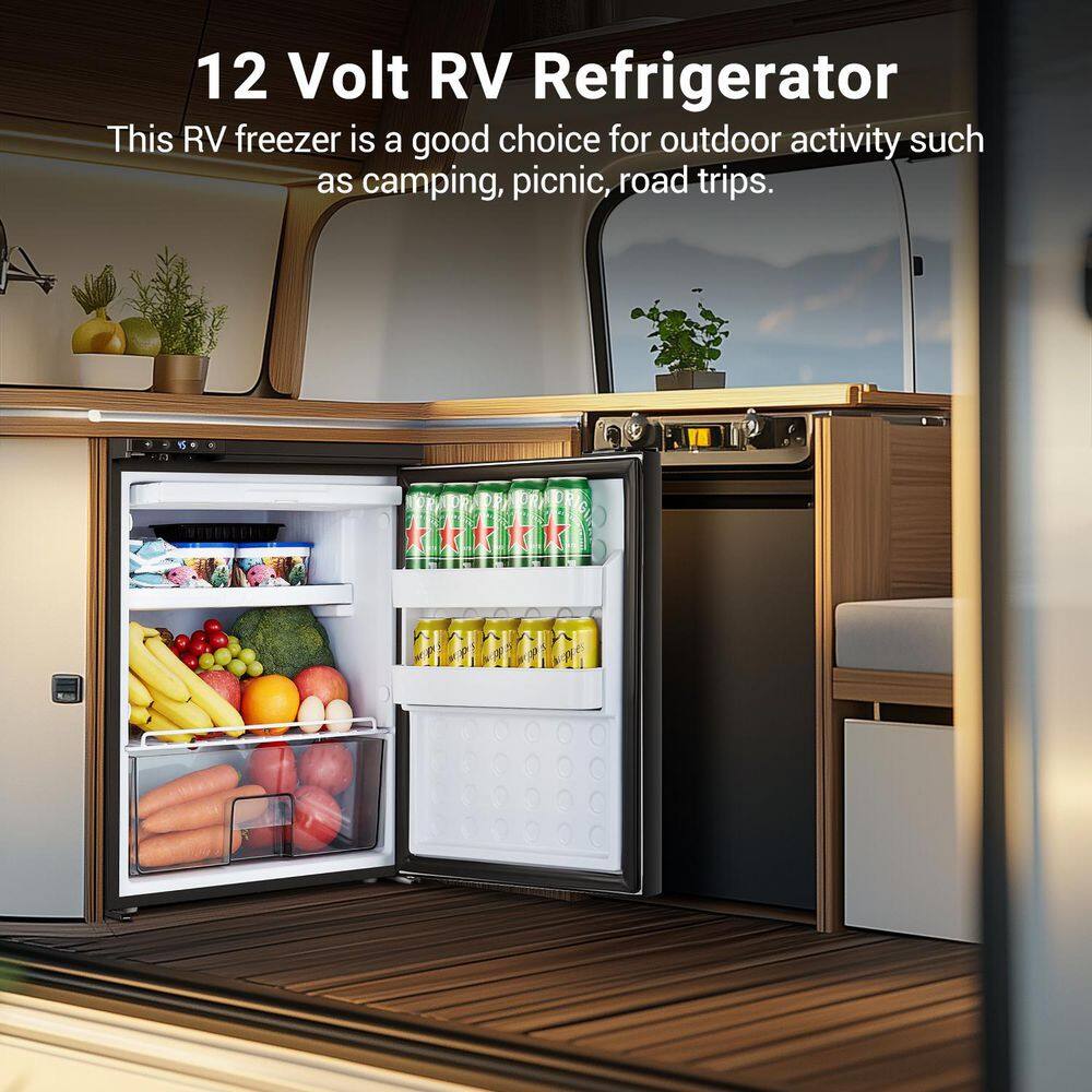 BODEGA UL-CR6HD5 2.3 cu. ft. 65L RV Fridge Freezer, Car Refrigerator with Lock, (4℉-46℉) Refrigerator 12 24V DC for Truck, RV in Black0