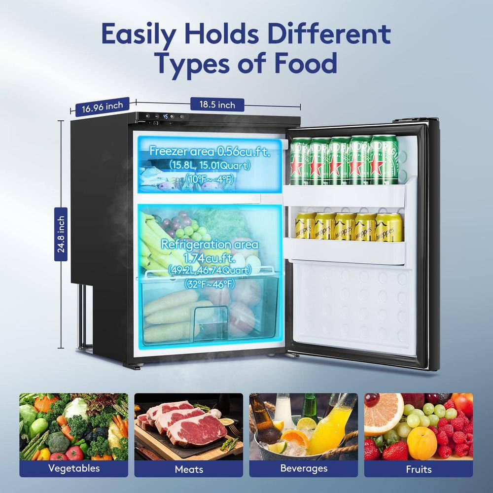 BODEGA UL-CR6HD5 2.3 cu. ft. 65L RV Fridge Freezer, Car Refrigerator with Lock, (4℉-46℉) Refrigerator 12 24V DC for Truck, RV in Black5