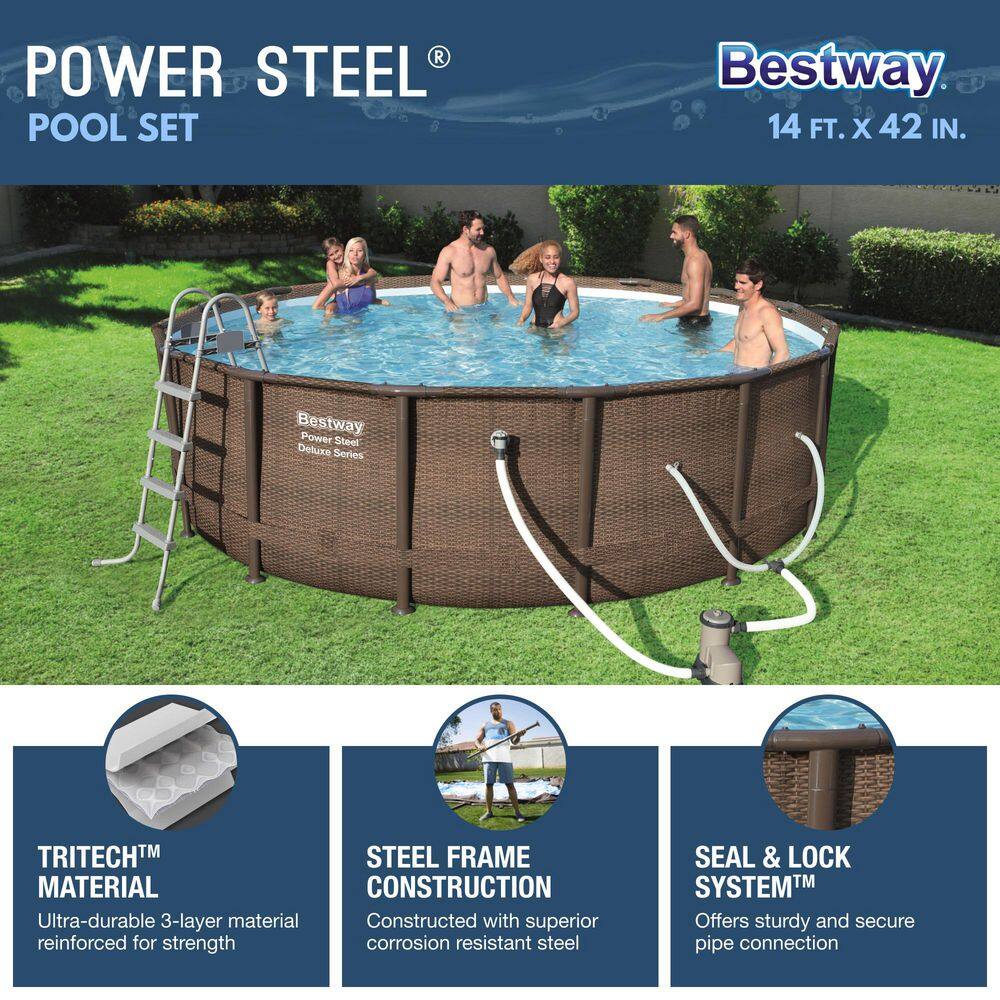 Bestway 15123E-HD Power Steel Deluxe Series 14 ft. x 42 in. Round Pool Set1