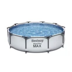 Bestway 56407E-HD 10 ft. Round 30 in. D Steel Pro Hard Side Frame Above Ground Family Swimming Pool Set