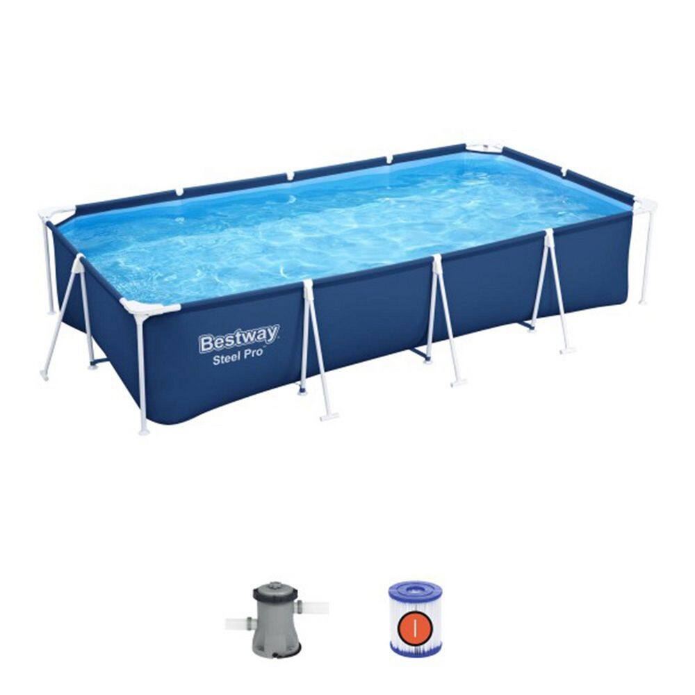 Bestway 56425E-BW Steel Pro 13 ft. x 32 in. Rectangular Above Ground Swimming Hard Side Pool, Blue Bestway 56425E-BW Steel Pro 13 ft. x 32 in. Rectangular Above Ground Swimming Hard Side Pool, Blue