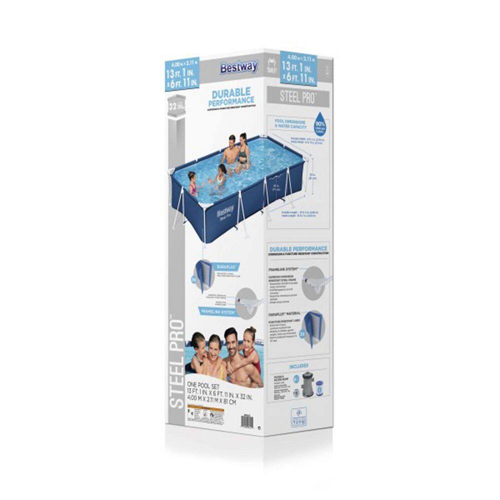 Bestway 56425E-BW Steel Pro 13 ft. x 32 in. Rectangular Above Ground Swimming Hard Side Pool, Blue16