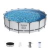 Bestway 56687E-HD MAX 15 ft. x 15 ft. Round 42 in. Deep Metal Frame Above Ground Swimming Pool with Pump and Cover