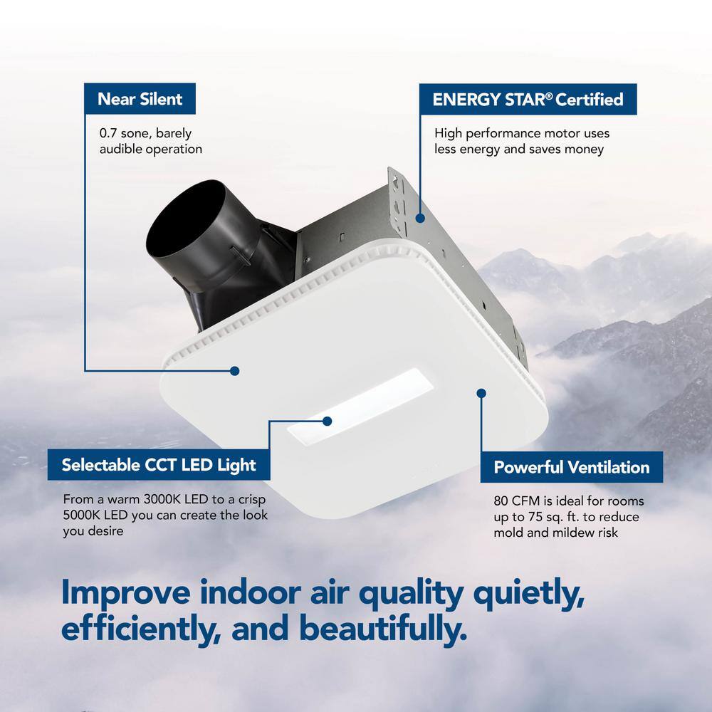 Broan-NuTone AER80CCTK 80 CFM Ceiling Bathroom Exhaust Fan with CCT LED Light CleanCover Grille, ENERGY STAR6