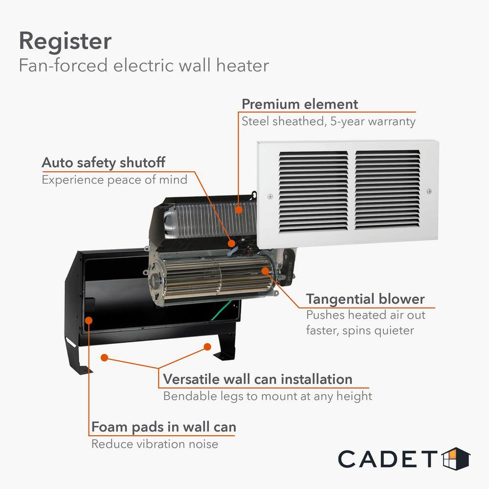 Cadet RM202 240-volt 2,000-watt Register In-wall Fan-forced Replacement Electric Heater Assembly7
