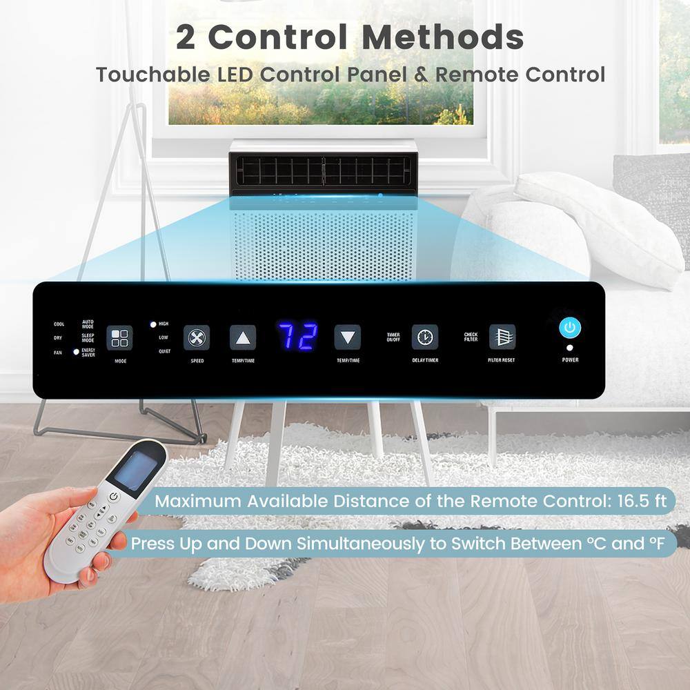 Costway N4-AH-10NWR1U1-IT 6,300 BTU 115V Through the Wall AC Window Air Conditioner Cools 250 sq. ft. with Remote Control and LED Panel in White12