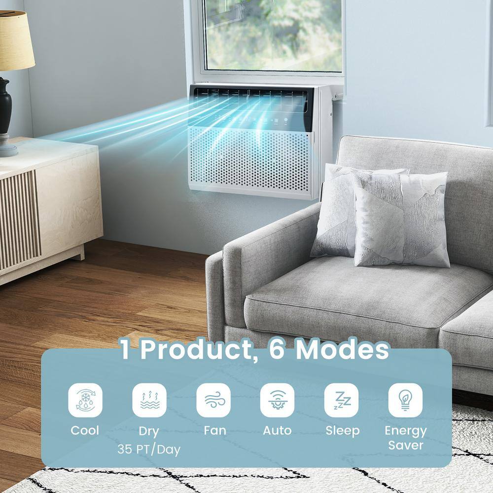 Costway N4-AH-10NWR1U1-IT 6,300 BTU 115V Through the Wall AC Window Air Conditioner Cools 250 sq. ft. with Remote Control and LED Panel in White6