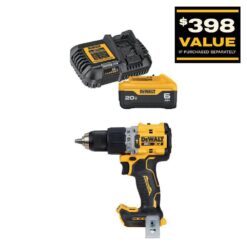 DEWALT DCD805BWDCB206C 20V Lithium-Ion Compact Cordless 1/2 in. Hammer Drill with 6.0 Ah Battery Pack and Charger Kit
