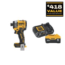DEWALT DCF860BWDCB206C 20V MAX XR Lithium-Ion Cordless Impact Driver with 6.0 Ah Battery Pack and Charger Kit