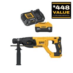 DEWALT DCH133BWDCB206C 20V MAX Lithium-Ion Cordless Brushless 1 in. SDS Plus Concrete and Masonry Rotary Hammer with 6Ah Battery & Charger Kit