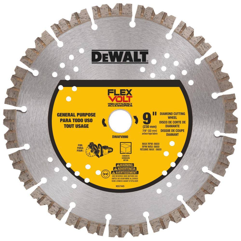 DEWALT DWAFV8900 Flexvolt 9 in. Diamond Concrete Cutting Cut-Off Saw Blade DEWALT DWAFV8900 Flexvolt 9 in. Diamond Concrete Cutting Cut-Off Saw Blade