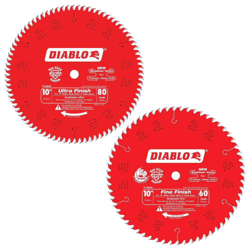DIABLO D10601080X2GS 10 in. x 60-Tooth Fine and 10 in. x 80-Tooth Ultra Circular Saw Blades (2-Blades) DIABLO D10601080X2GS 10 in. x 60-Tooth Fine and 10 in. x 80-Tooth Ultra Circular Saw Blades (2-Blades)