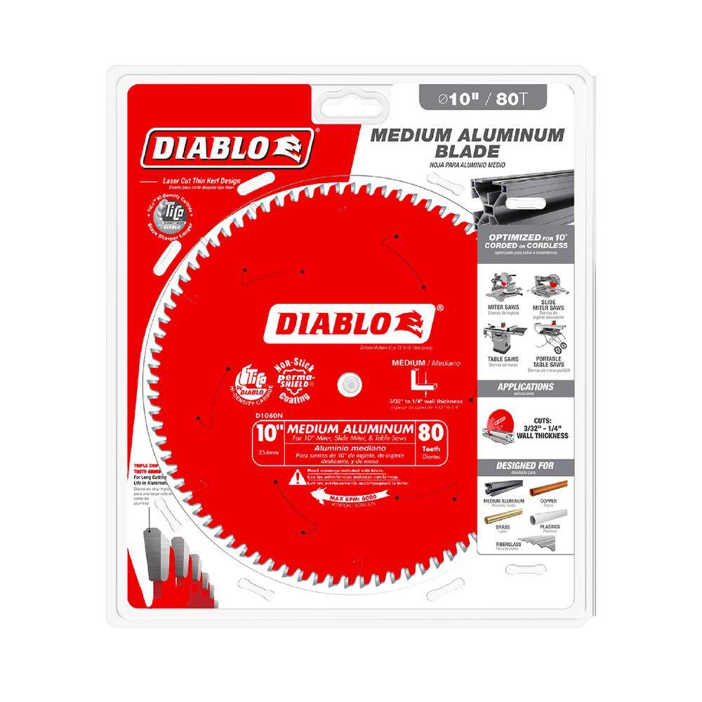 DIABLO D1080N 10in. x 80-Teeth Aluminum Saw Blade for Medium Non-Ferrous Metal and Plastics7