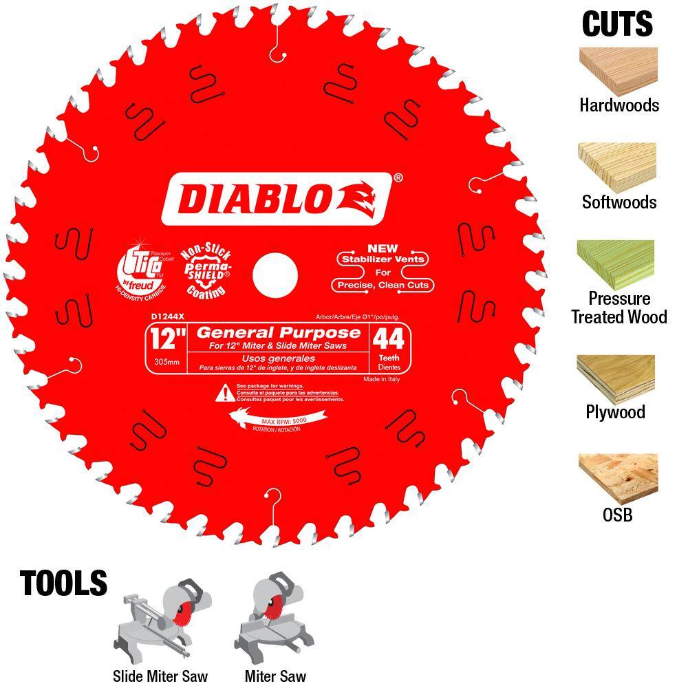 DIABLO D124444VP 12 in. x 44-Tooth General Purpose Circular Saw Blade Value Pack (2-Pack)2