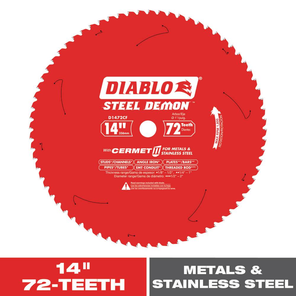 DIABLO D1472CF 14in. x 72-Tooth Steel Demon Cermet II Circular Saw Blade for Medium Metal DIABLO D1472CF 14in. x 72-Tooth Steel Demon Cermet II Circular Saw Blade for Medium Metal