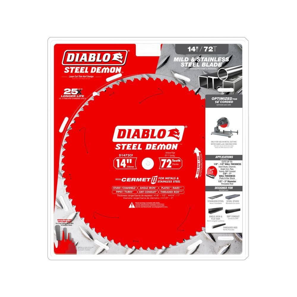 DIABLO D1472CF 14in. x 72-Tooth Steel Demon Cermet II Circular Saw Blade for Medium Metal5