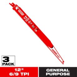 DIABLO DS1209CGP3 12 in. 6/9 TPI Demo Demon Carbide Reciprocating Saw Blades for General Purpose Cuts