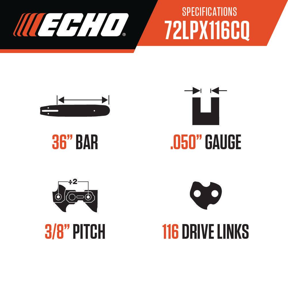 ECHO 72LPX116CQ 36 in. Chisel Chainsaw Chain - 116 Link1